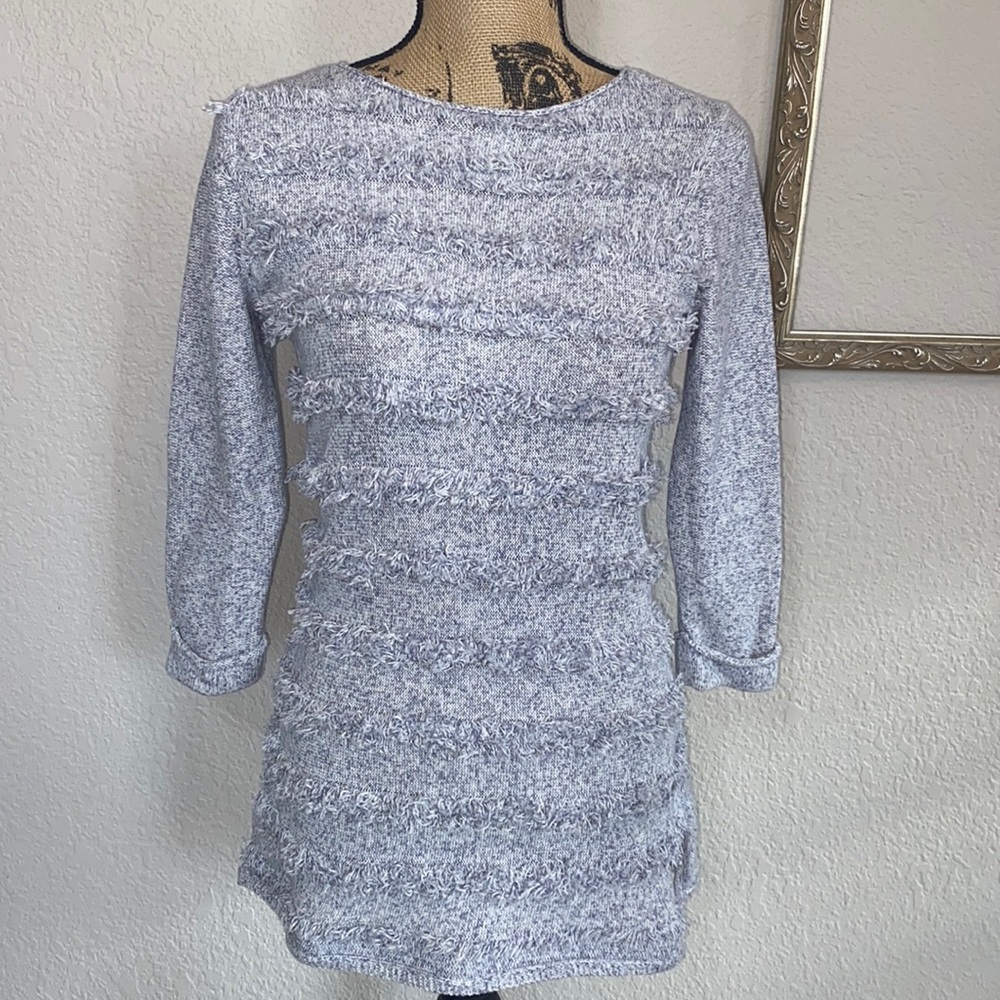 Nic + Zoe Light Blue Fringe Sweater Size Small